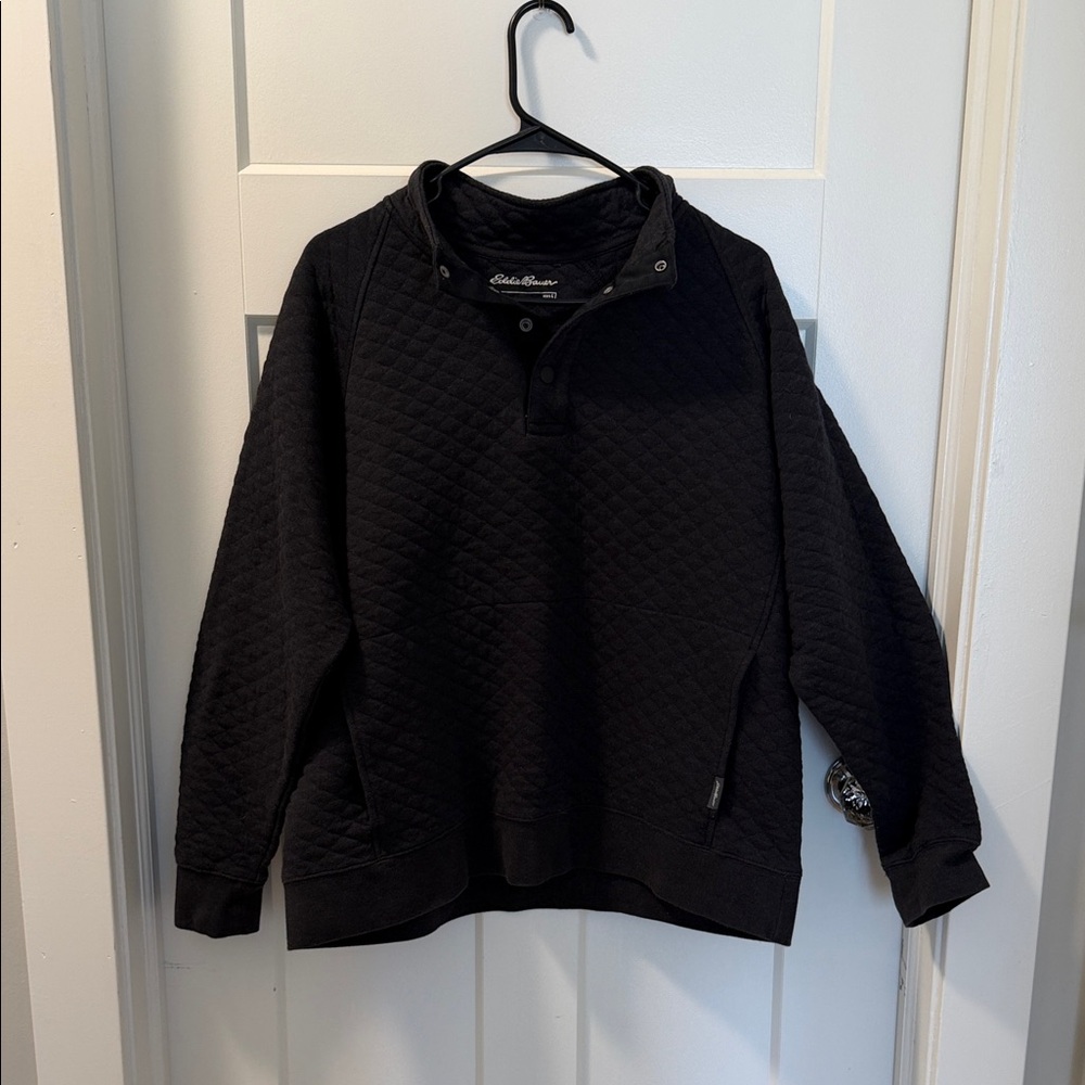 Eddie Bauer Black Quilted Snap-Button Pullover